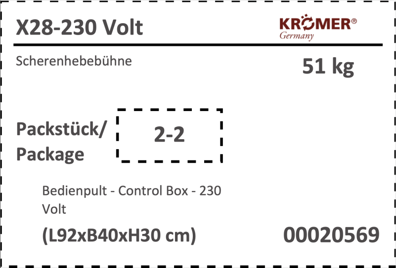 Label für Bedienpult für x28 Kurzhub Scherenhebebühne