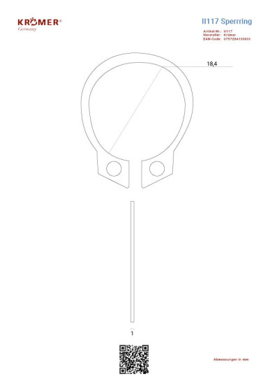 Disegno tecnico di un anello di bloccaggio con diametro interno di circa 18 mm.