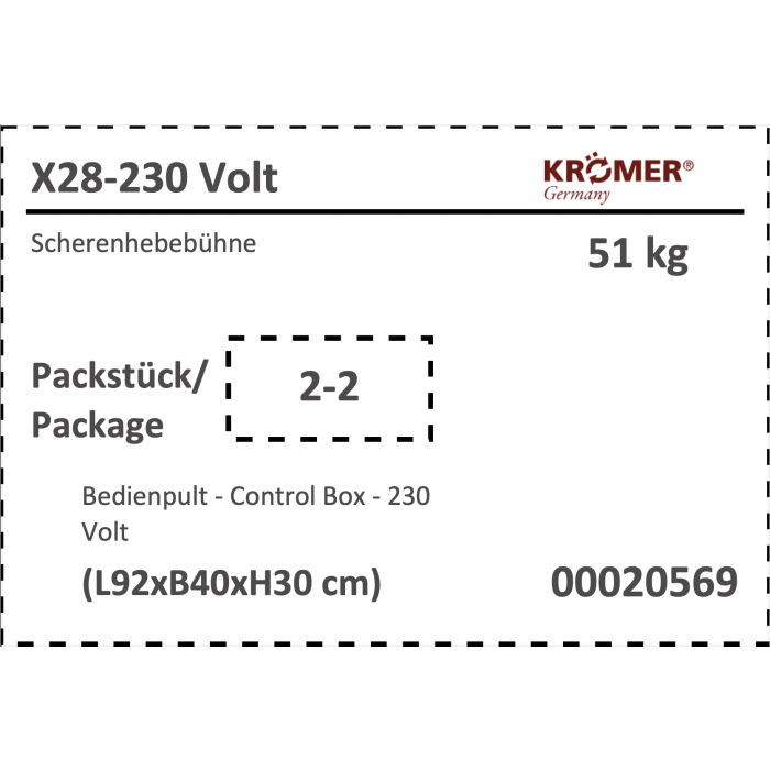 Label für Bedienpult für x28 Kurzhub Scherenhebebühne