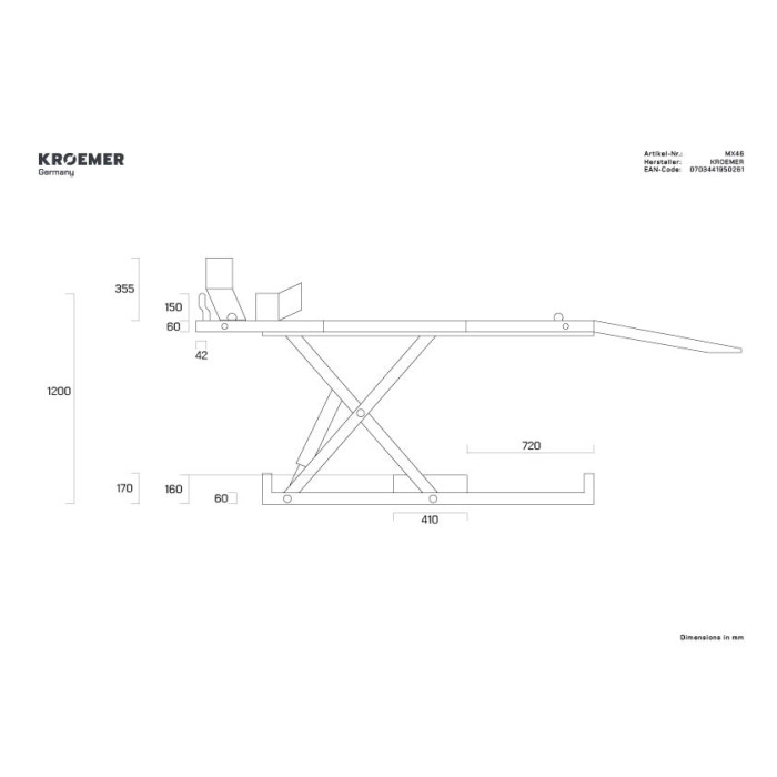 Technische Zeichnung MX46 - Seitenansicht
