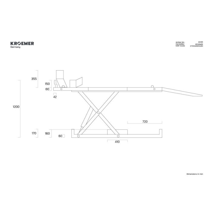 MX46 Technische Zeichnung - Seitenansicht
