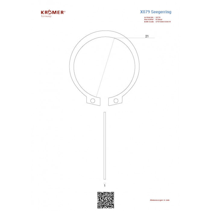 Technische Zeichnung eines Seegerrings mit einem Innendurchmesser von ca. 21 mm.