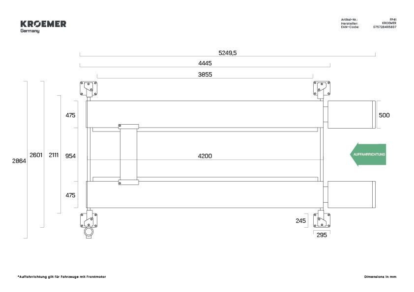 FP41 Technische Zeichnung - Draufsicht (samt Auffahrrichtung) (2026)